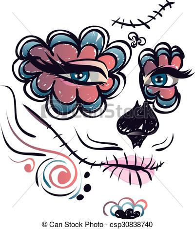 Cute Sugar Skull Face Clipart.