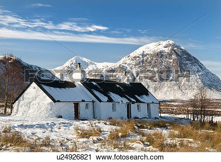 Stock Photography of Scotland, Highland, Glencoe, A snow covered.