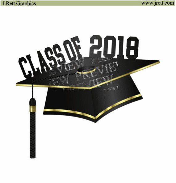 Graduation 2018 clipart, MORE COLORS, Black and Gold.