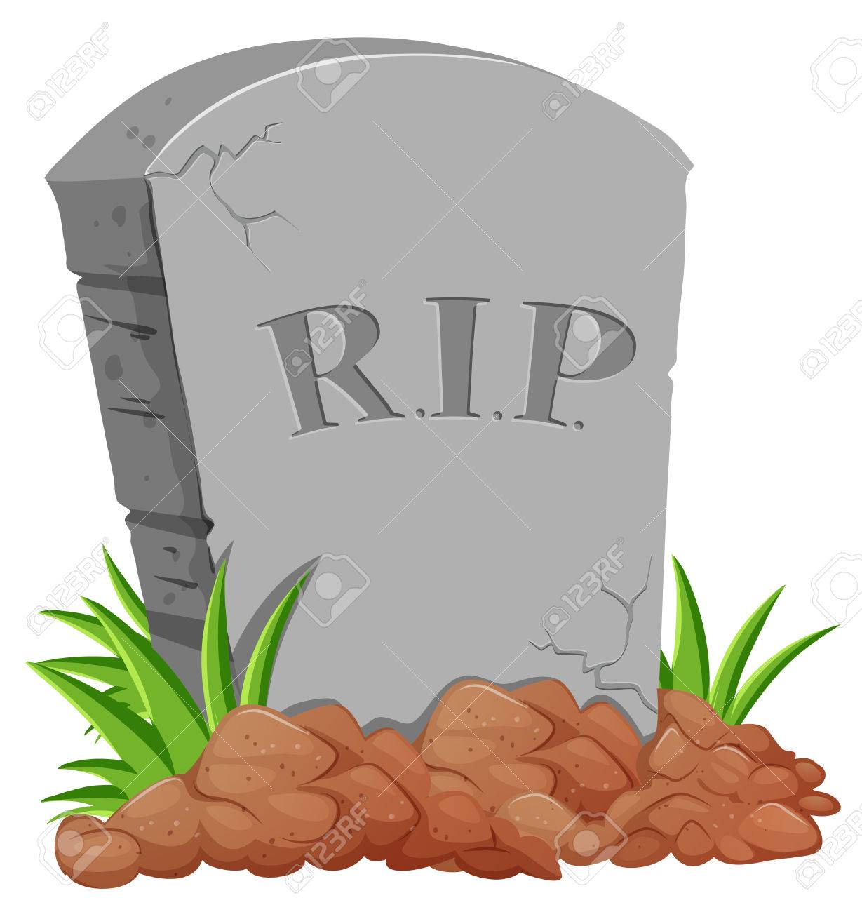 Grave stone on the ground illustration.