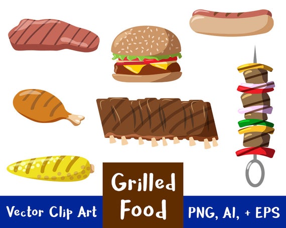 Grilled Food Clipart, Grilling Clip Art, Hamburger Clipart, Hot Dog  Clipart, 4th of July Clipart, Summer, Vector Clipart, PNG, AI, + EPS.