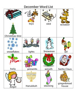 December Word and Picture Chart.