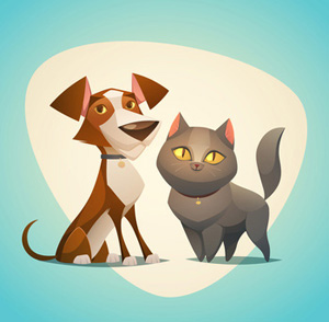 Brown and White Dog with Gray Cat Clipart.