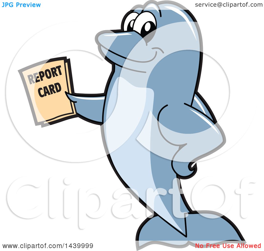 Clipart of a Porpoise Dolphin School Mascot Character Holding a.