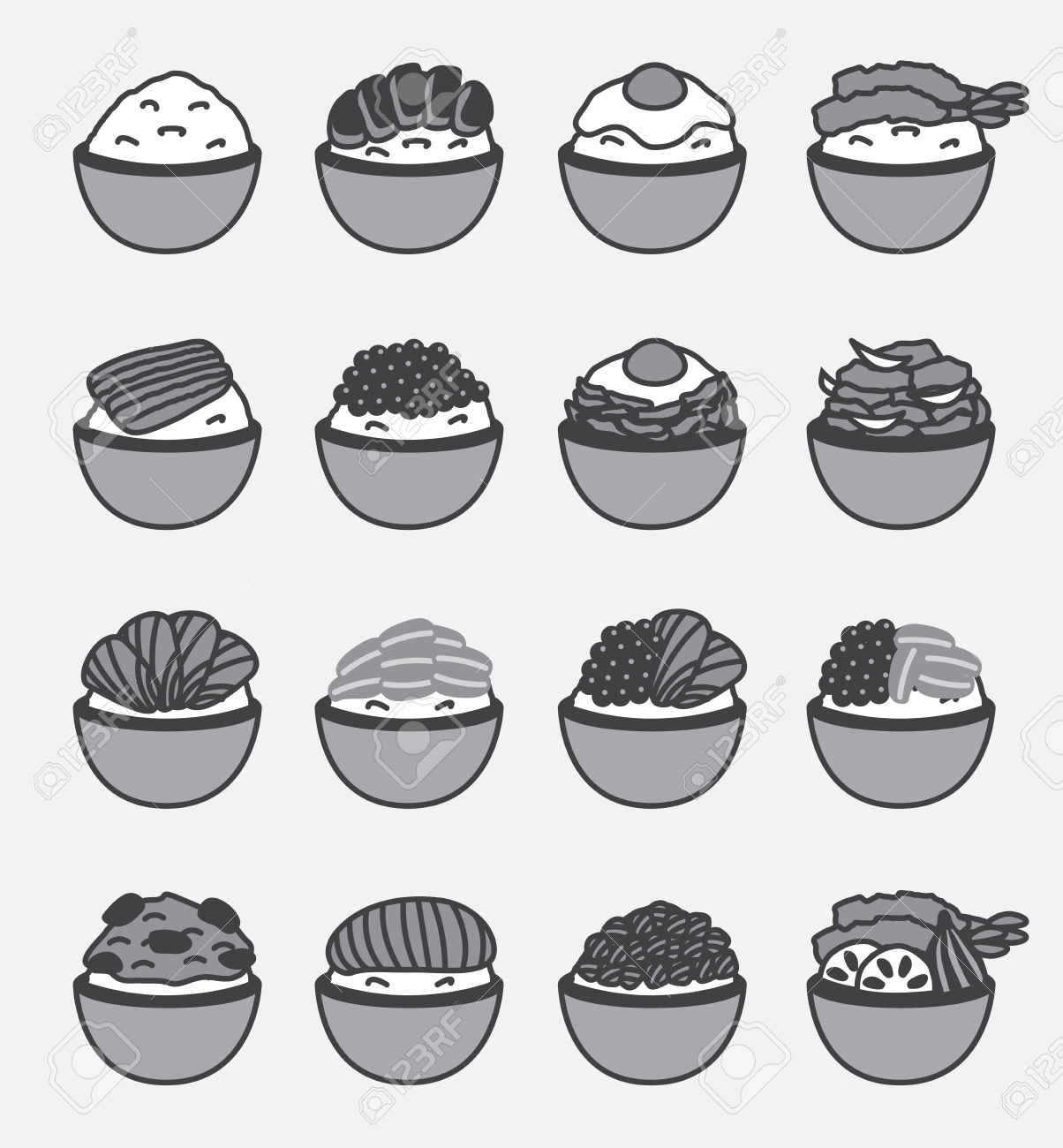 Donburi ( Japanese Rice Bowl ) Icon And Logo Royalty Free Cliparts.