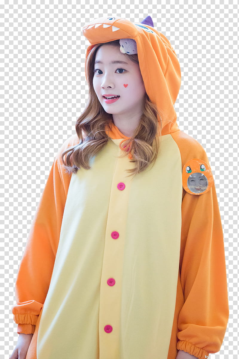 DAHYUN TWICE, woman pointing her head transparent background PNG.