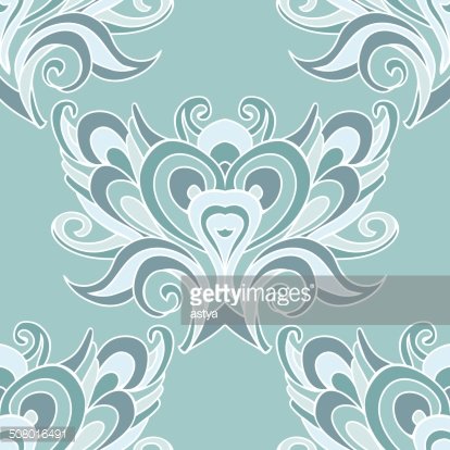 Blue oriental damask swirl seamless vector design Clipart.