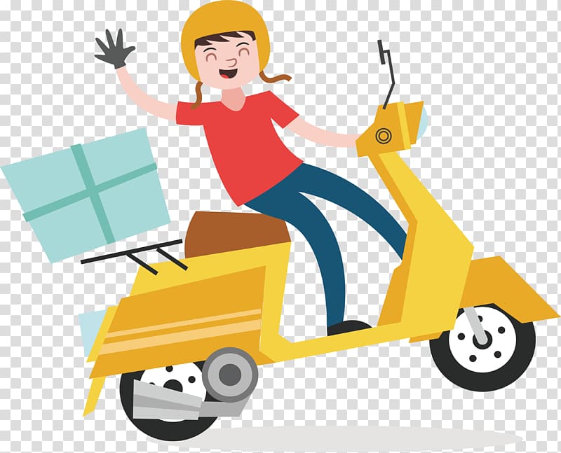 Man riding scooter graphic, Delivery Euclidean Courier.