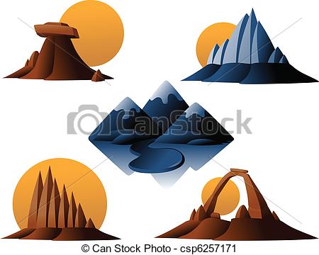 Vector Clip Art of Mountain and Desert Icons.