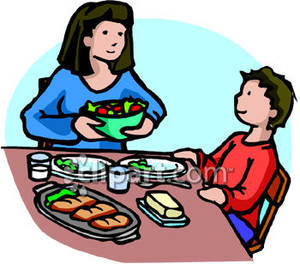 Kid eat dinner clipart.