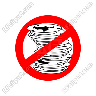 Stop dirty dishes. Prohibiting red ban sign. Vector Image.