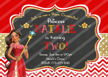 Disney Princess Elena of Avalor Birthday Invitation.