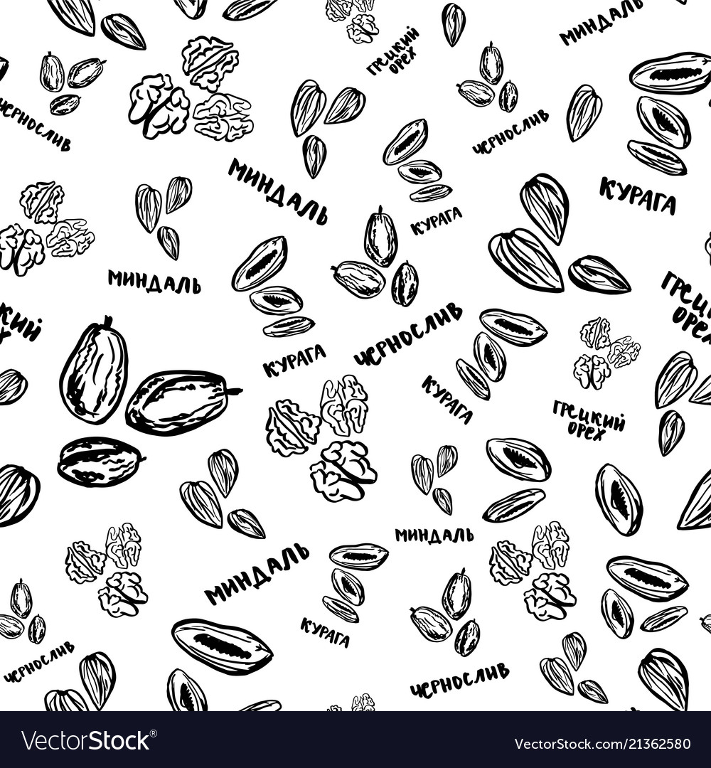 Dried fruits and nuts pattern on white background.