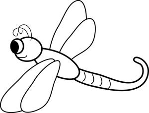 Dragonfly Clipart Image: Black and White Cartoon Dragonfly Coloring.