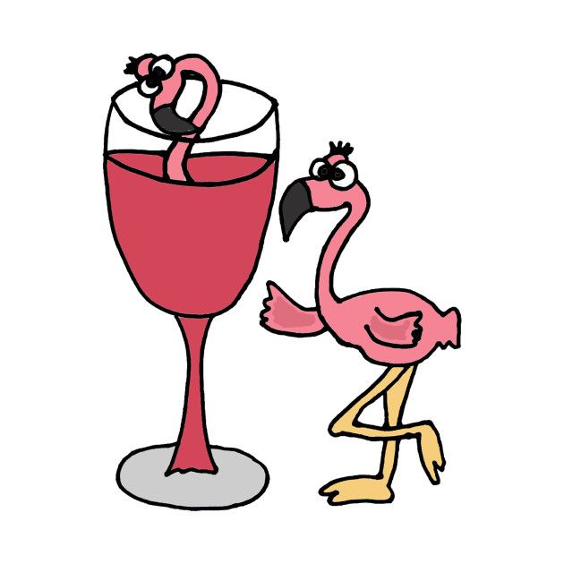 Artsy Funny Pink Flamingo Bird Drinking Rose Wine.