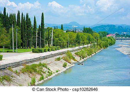 Stock Photo of Embankment Mzymta river in Sochi.