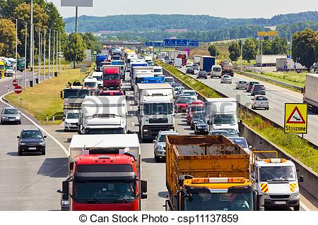 Stock Images of traffic jam on highway.