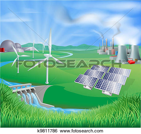 Clipart of Power plant energy generation illus k13797832.