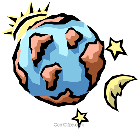 Earth, sun, moon, & stars Royalty Free Vector Clip Art.