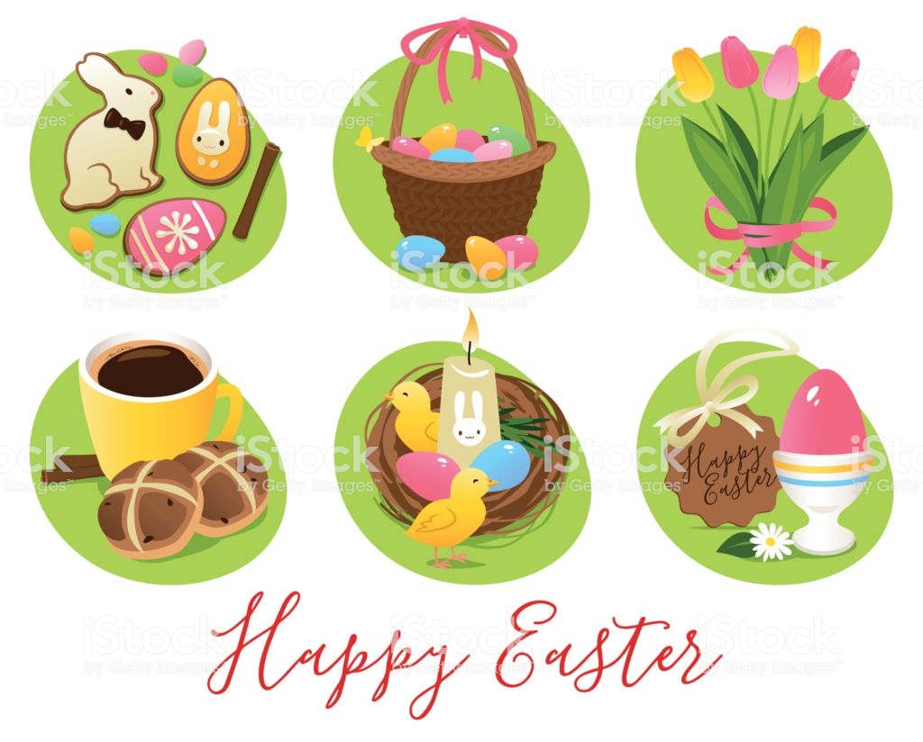 Easter Symbols And Treats Stock Illustration.