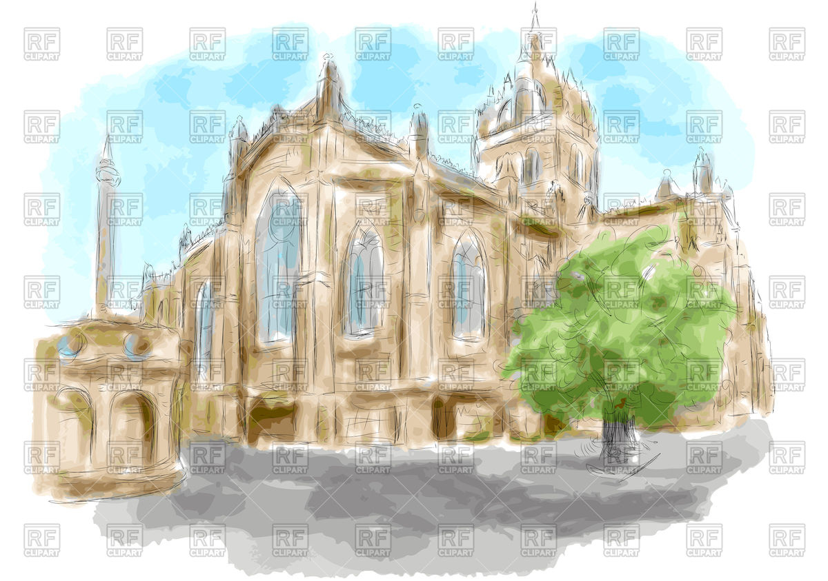 Edinburgh stylized church as watercolor paint Vector Image #76206.