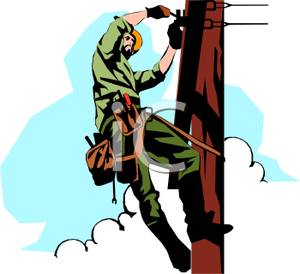 An Electrician Working on a Power Pole.