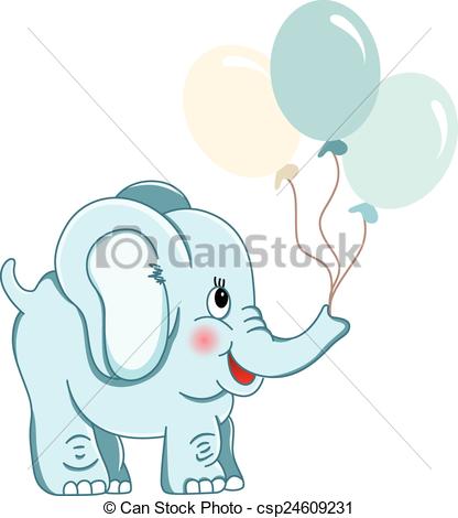 Elephant With Balloons Clipart.