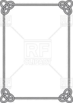 Frame of rectangular sea rope with sea knots Stock Vector.