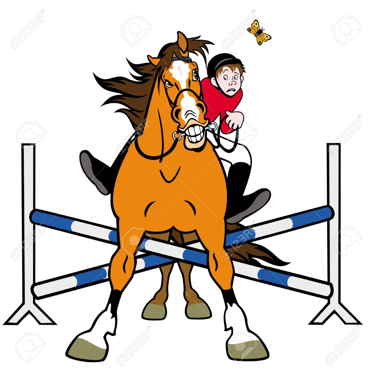 Equestrian Sport,horse Rider In Jumping Show,cartoon Illustration.