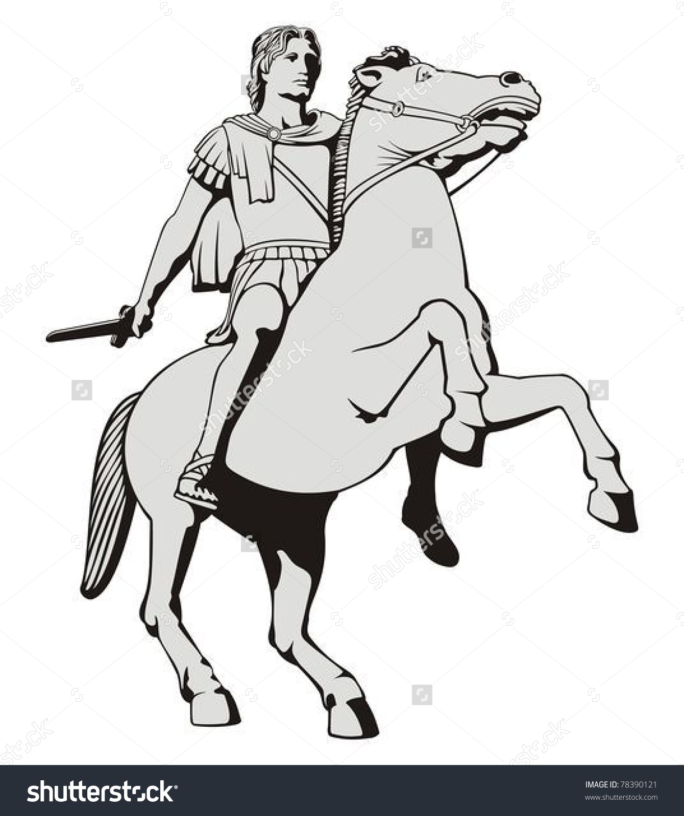 Illustration Alexander Great Riding His Horse Stock Vector.