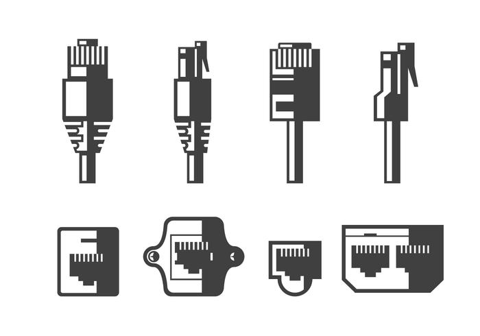 Ethernet cable and port vectors.