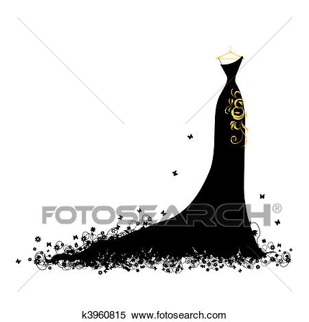 Evening dress black on hangers Clipart.