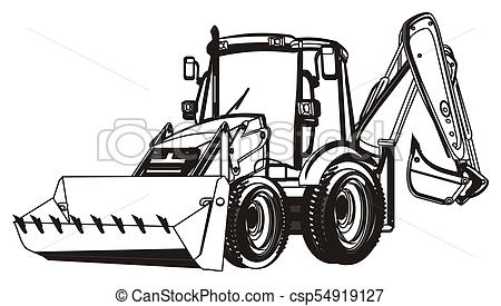 black and white excavator.