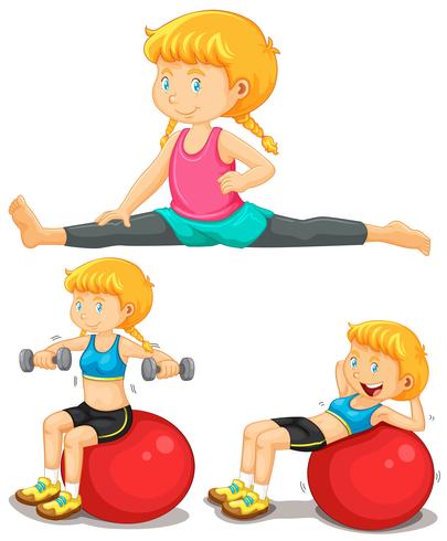 Girl doing exercise with big ball.