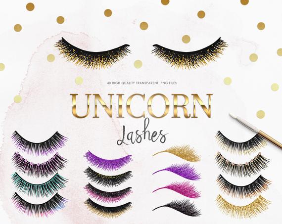 40 Unicorn Eyelash Clipart.