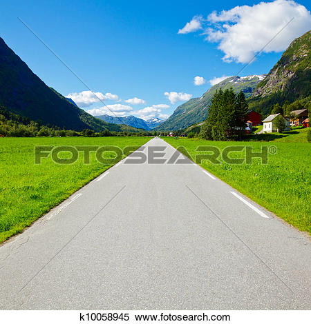 Stock Image of Straight and empty mountain road k10058945.