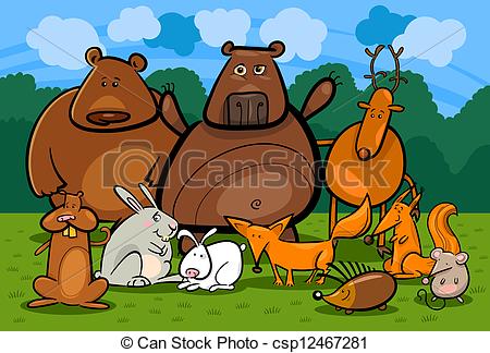 Vector of wild forest animals group cartoon illustration.