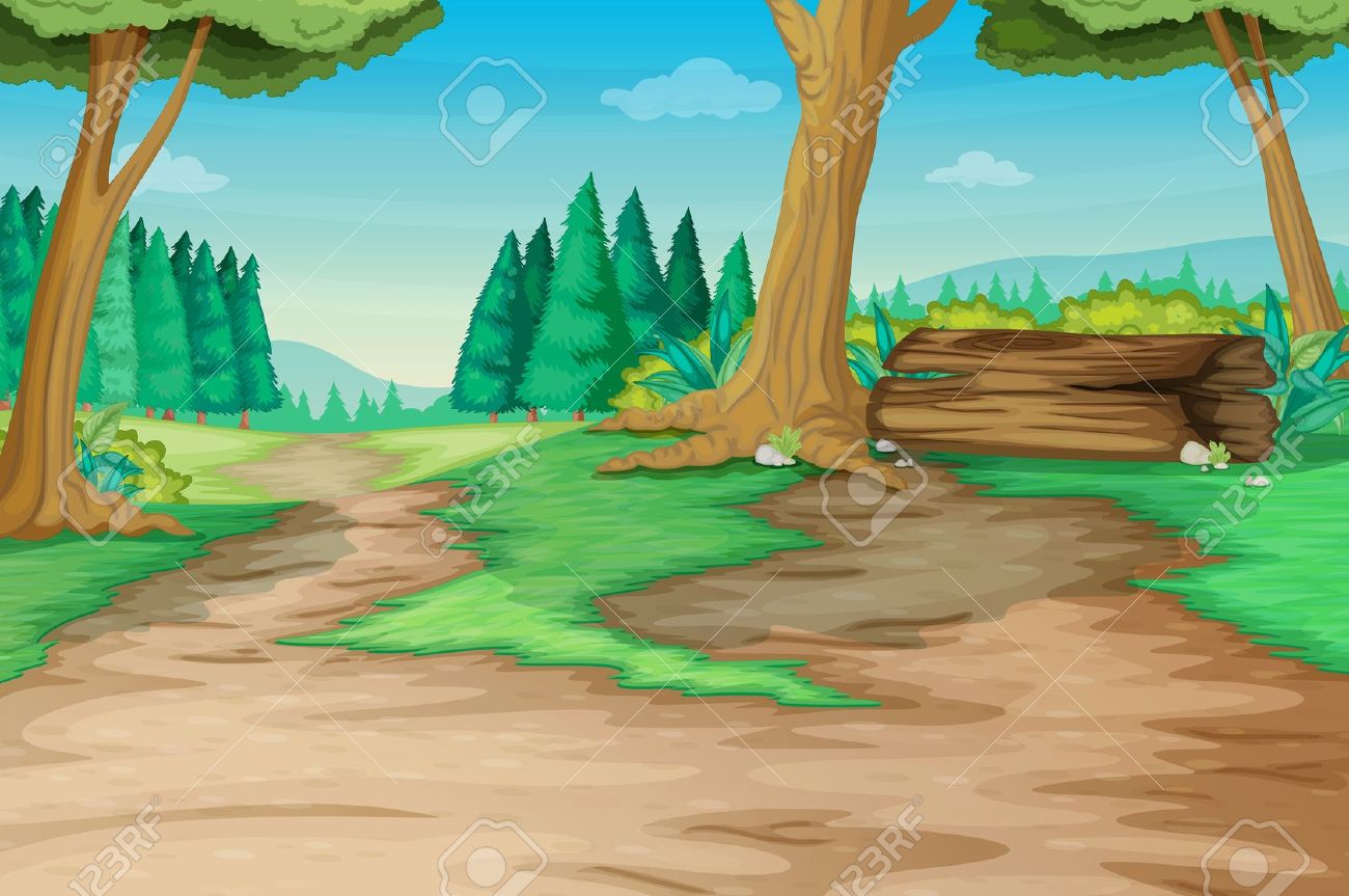 Winding Forest Path With Old Log Royalty Free Cliparts, Vectors.