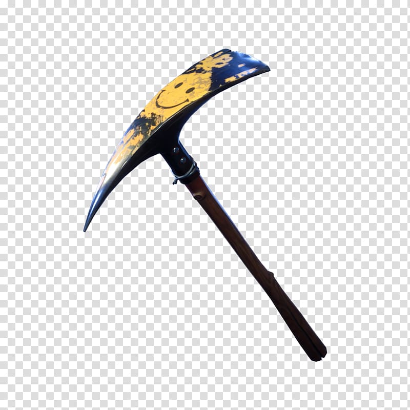 Black and yellow smiley graphic pickaxe, Fortnite Battle.