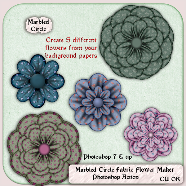 A Marbled Circle CU Photoshop Action Fabric Flower Maker.