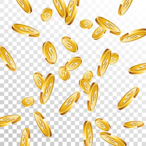 Realistic gold coins illustration on transparent background.