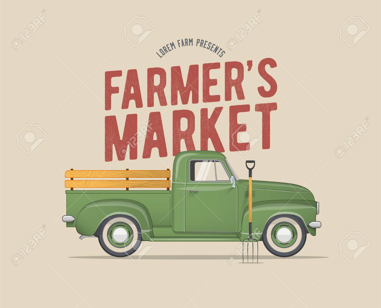 Farmer's Market Themed Vintage styled Vector Illustration of...