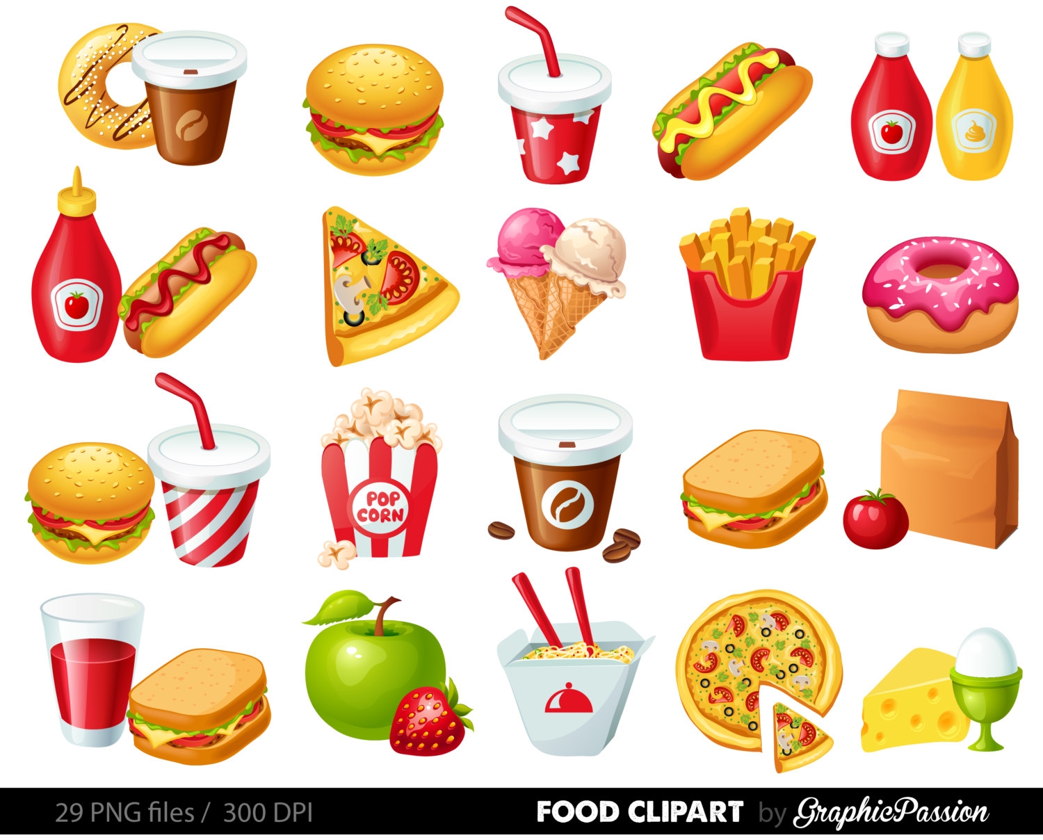 Junk food snacks clipart.