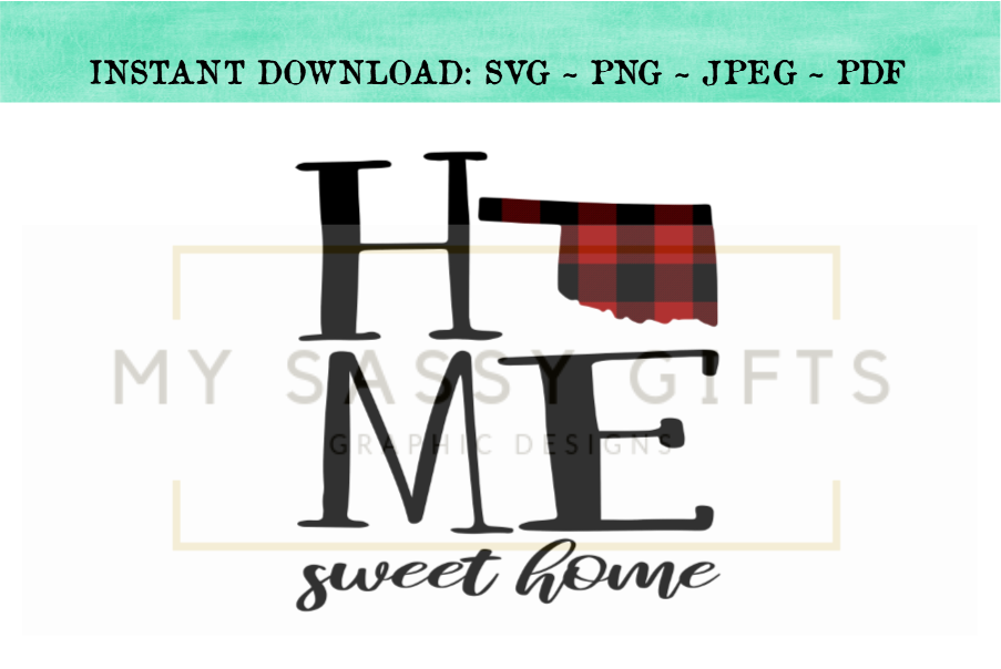 Oklahoma State Home Sweet Home Buffalo Plaid Print Cut File.