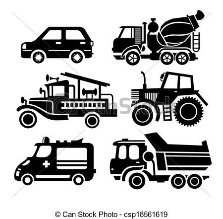 Vector Clip Art of car icon, black transportation vector set.