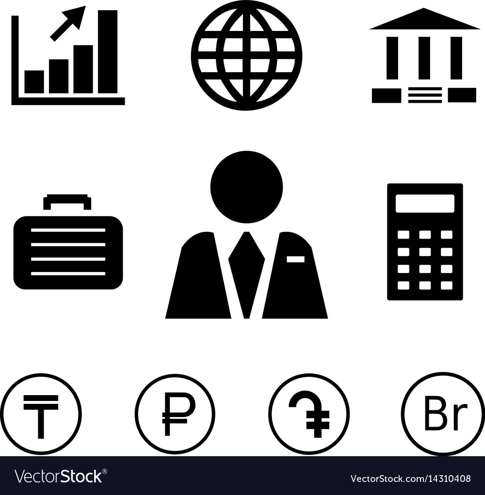 Finance and bank icons with currency symbols vector image.