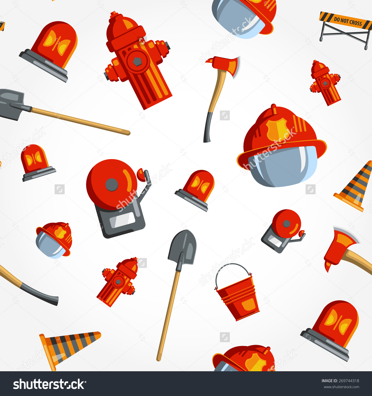 Color Vector Seamless Pattern Firefighter Equipment Stock Vector.