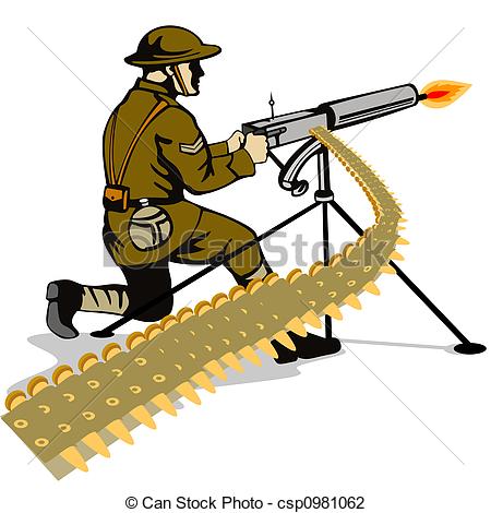 Clip Art of Soldier firing a gun.