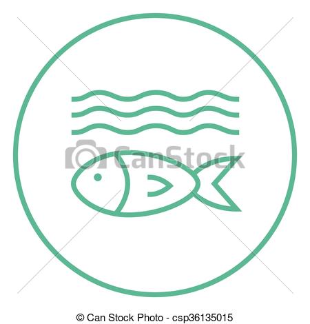 Vector Clip Art of Fish under water line icon..