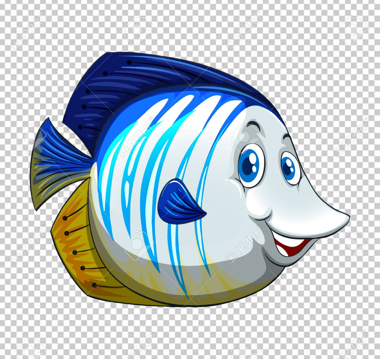 Blue fish on transparent background illustration.